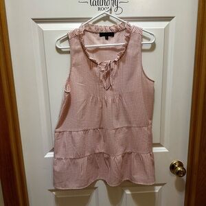 Sanctuary Pink White Gingham Sleeveless Tiered Blouse Medium
